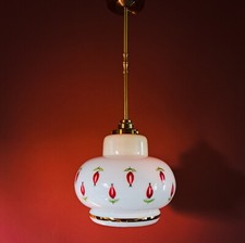 Plafoniera a sospensione vintage metà secolo rosa canina vetro opalino Boemia