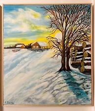 Quadro D’autore Dipinto A Mano Olio Su Tela Paesaggio Innevato cm. 70x80