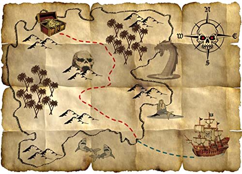 Mappa del tesoro pirata rosso - mappa,