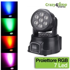 PROIETTORE LED RGB TESTA MOBILE ROTANTE EFFETTI DISCO DISCOTECA 7 LED WASH DMX