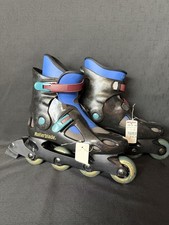 Pattini in linea Rollerblade Spiritblade adulti nero blu 4 ruote con etichette retrò