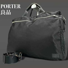 Borsa da lavoro PORTER borsa a tracolla logo tela pelle nera uomo USATA DAL GIAPPONE