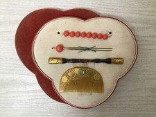 Y2775 KOUGAI Attrezzi per Medicazione Capelli 2 Set Scatola Giappone Antico Kimono Vintage