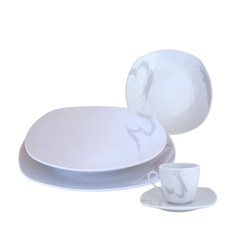 Servizio Piatti 60 Pezzi per 12 Persone Ink Bianco e Grigio in Porcellana