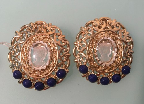 Orecchini clip cabochon blu - orecchini, on