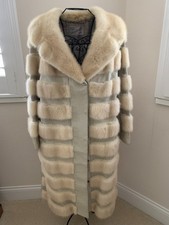 Cappotto lungo vintage anni 60 tormalina emba visone pelle perla righe orizzontali