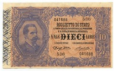 10 LIRE BIGLIETTO DI STATO EFFIGE UMBERTO I 25/10/1892 BB/SPL