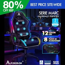 ALFORDSON Sedia Gaming con 12 Colori LED Massaggio Sedia Ufficio Nero