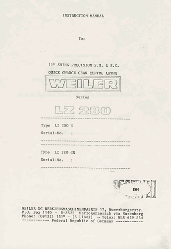 Weiler 280 tornio - weiler, manuale
