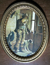 MINIATURA ovale Stampa Cacciatore con cane cornice dorata plastica