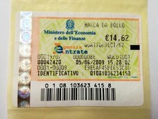 MARCA DA BOLLO da € 14,62. ANNO 2009 - 5 Giugno VALIDA e ORIGINALE TELEMATICA
