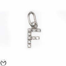 Pendaglio oro bianco 18 kt 750 lettera F zirconi -162/vv23