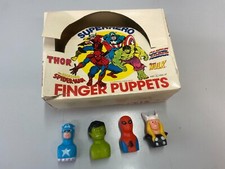 1978 MARVELMANIA Marvel Super Hero Finger Puppets Box Thor Hulk Spiderman berretto am