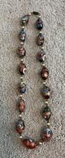 Collana Vintage Veneziano Vetro di Murano 15 Perline 21,5" Millefiori Polvere Rame