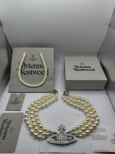 Vivienne Westwood Necklace Triple Pearl Choker Silver IN BOX