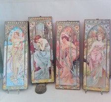 SET 4 TAVOLOZZE ICONE LEGNO QUADRO 4 STAGIONI DECORATE A MANO DA APPENDERE