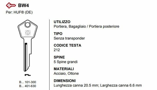Chiave auto epoca bw4 per - , bmw