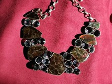 Neckelace 20 Pollici Sterling Silver With Real Ammolite And Mystic Topaz 