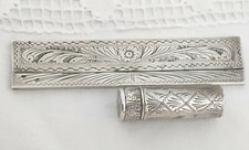 SET VINTAGE PETTINE E CUSTODIA PORTA ROSSETTO ARGENTO 800  INCISIONI RICCHE.