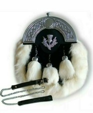  Abito completo pelle bianca sporran ottone cantle portafoglio kilt scozzese 3 coppe W-B