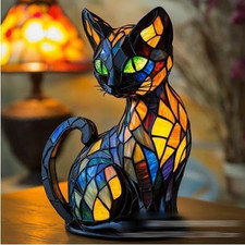 Lampada Gatto, Vetrata Luce Notturna Gatto, Resina Colorata Decorazione Vintage 