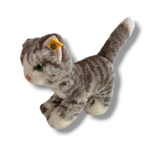 Vtg steiff baby cat gray - baby, gray/white