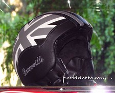 CASCO IN PELLE VINTAGE VESPA TRIUMPH BONNEVILLE UNION JACK BANDIERA INGLESE