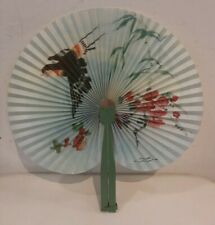 Antico Ventaglio cinese,ORIENTALE, UCCELLI E FIORI, MONTATURA VERDE, VINTAGE