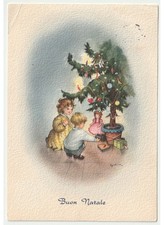 1962 bambini giocattoli regali albero di Natale cartolina natalizia vintage