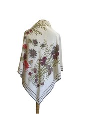 Sciarpa seta H77# VALENTINO stampa botanica floreale bordo bianco grigio Made in Italy