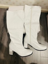 UK 10 - Stivali da festa da donna nuovi bianchi GOGO stivali al ginocchio look retrò scarpe da ragazza