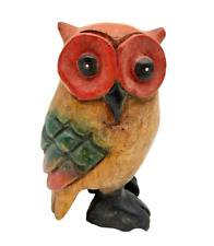 Scultura in legno GUFO colorato Idea Regalo Arredo Decorazione Portafortuna