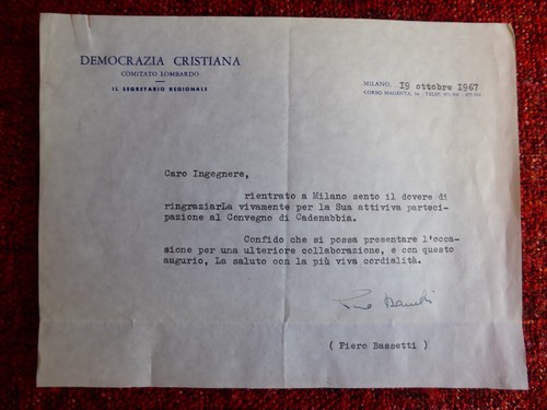 Autografo piero bassetti - autografo,