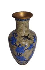 Vecchio Vaso in Cloisonne Smalto Ottone Fiori Uccello Vintage cm26 Orientale '60