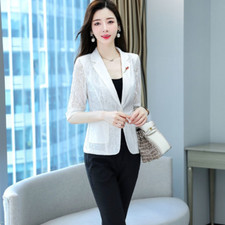 Donna Pizzo Abito Giacca Sportiva Slim 3/4 Maniche un Pulsante Traforato Formal