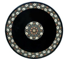 Piano Da Tavolo Centro In Marmo Nero Fatti A Mano Con Intarsio Pietra Dura 42"