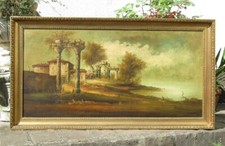 Grande quadro paesaggio rovine rappresentazione fiamminga cornice legno XX Sec.