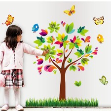  Adesivo murale rimovibile decorazione cameretta bambini fiore uccellino adesivo albero