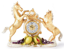 Orologio da tavolo Soprammobile Capodimonte con cavalli rampanti in porcellana /