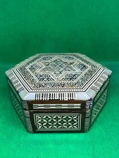 ANTICA SCATOLA COFANETTO PORTAGIOIE VINTAGE IN LEGNO E MADREPERLA EGIZIANO ARABO