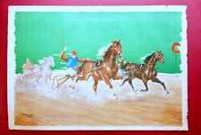 Grande Manifesto a Colori Corse al Trotto Cavalli UNIRE Razza Equina Primo '900