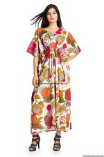 Bianco Moda Indiano Kaftano Donna Abbigliamento Floreale Vesti Puro Cotone Size