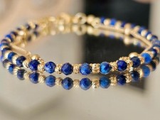 Squisito Bracciale Delicato Lapislazzuli Oro 18k Catena Riempita Bracciale Perline