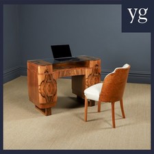 Antico tavolo scrivania ufficio scrittura piedistallo fiocco vetro noce art deco inglese