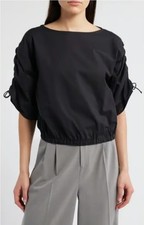 Camicetta donna Emporio Armani nera cotone ritagliato manica increspata taglia 50it 14us