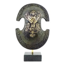 Scudo in bronzo boeziano su base in marmo - decorazione replica greca...