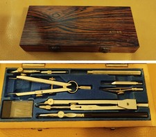 Set Compasso ATLAS completo Disegno Wood Case  Drawing Compass kit COMPLETE
