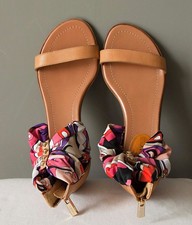 Vintage EMILIO PUCCI Sandali Bassi Schiava Vero Cuoio Tessuto Print Multi 38 1/2