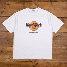 T-shirt vintage Hard Rock Cafe XL uomo anni 90 bianca musica grafica Edimburgo