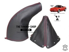 Ghetta freno a mano ingranaggio per Mazda MX5 MK1 1989-1997 pelle cuciture rosse